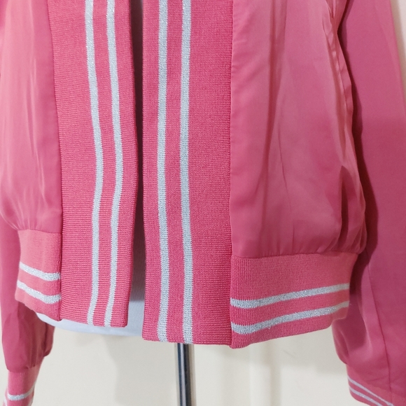 One Hart Mauve Pink Rose Floral Daisy Print Open Front Bomber Jacket Size Med - Picture 4 of 11